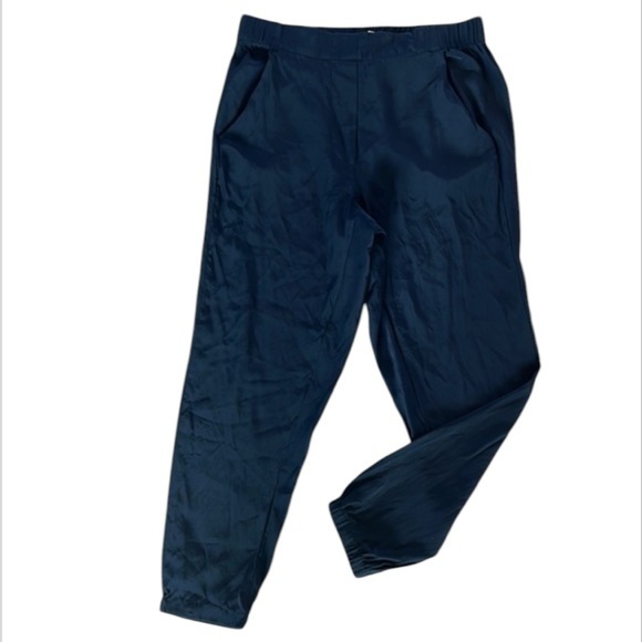 Elaine Kim size medium navy blue 100% silk jogger pants - Picture 1 of 11